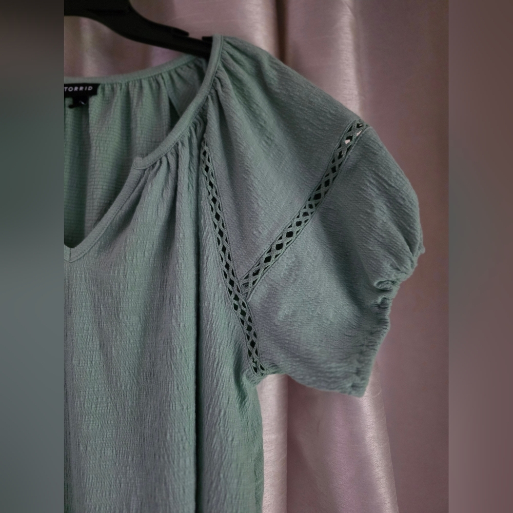 Torrid Sage Green Blouse with Eyelet Detail - Picture 2 of 3